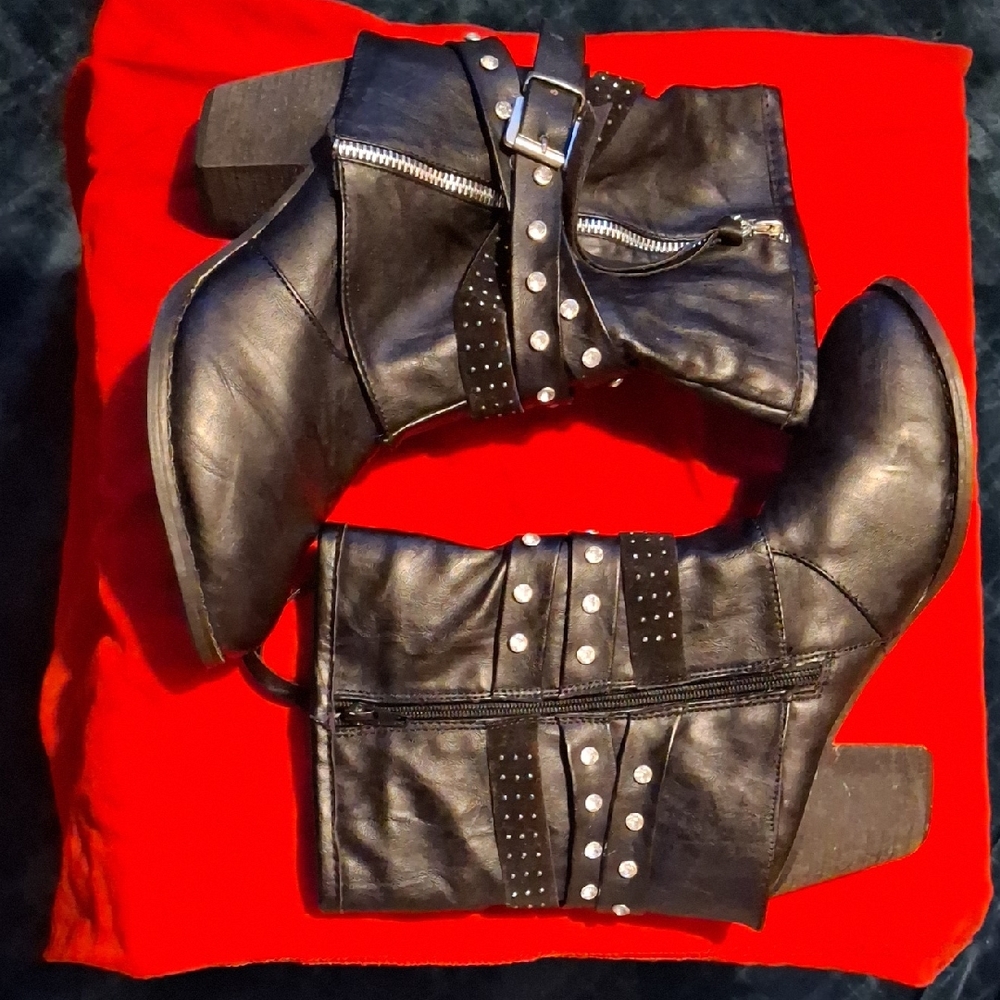 Vanity Black Ankle Boots with Studded Straps